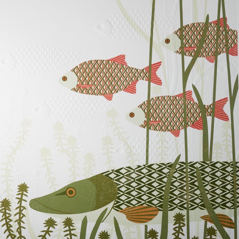 Pike Fishing Lino Print Art