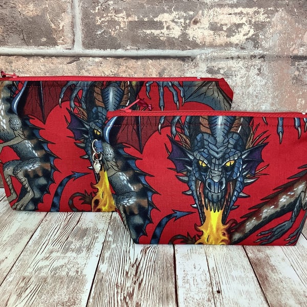 Fire breathing dragons Zip case, Makeup bag, Handbag, 2 size options