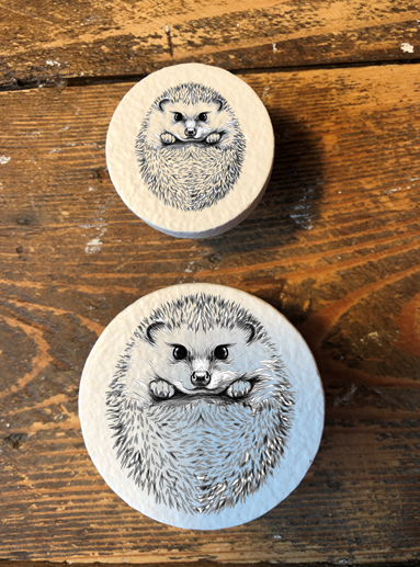 Handmade Hedgehog balled pine door knobs wardrobe drawer handles decoupaged