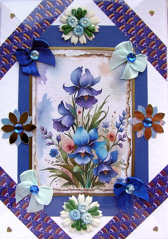 Blue Harebell Flower - Hand Crafted Decoupage Greeting Card - Blank 3094