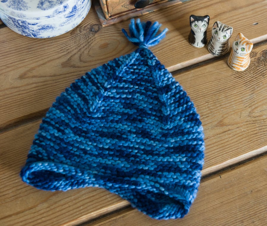 Pixie baby hat - hand knit little pixie style hat with ear flaps and a tassel