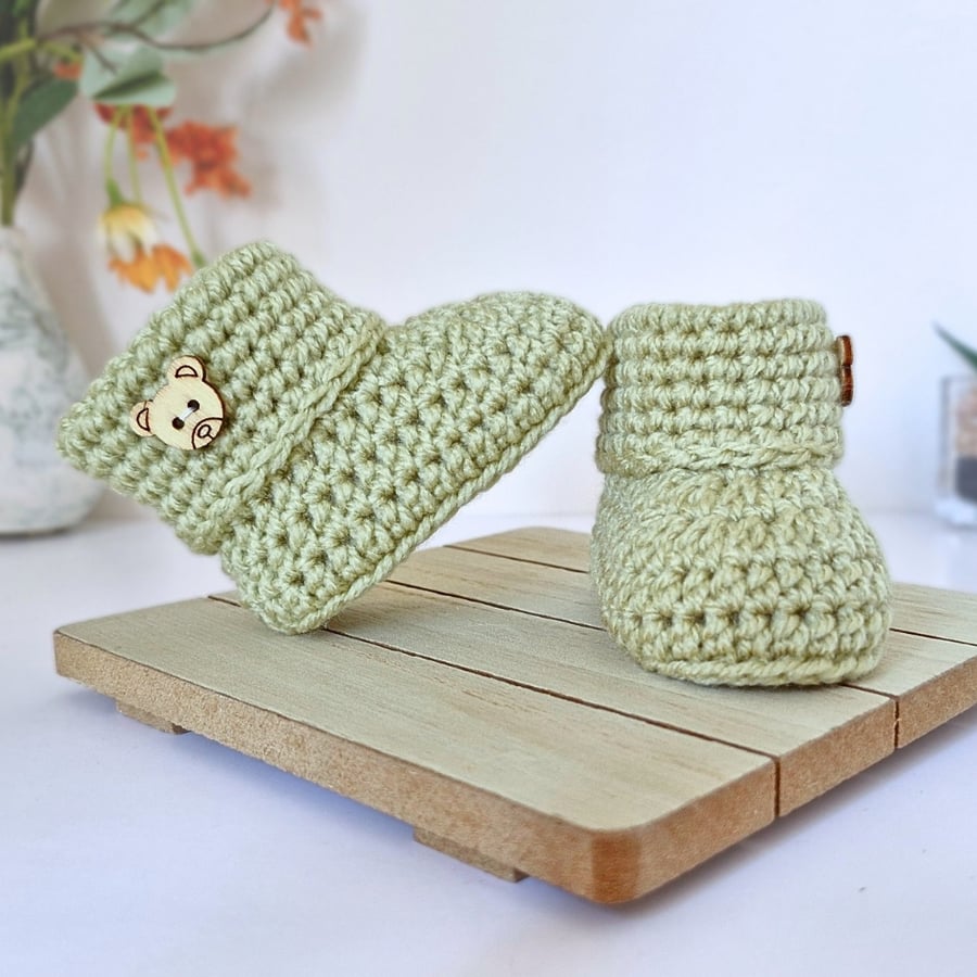 Crochet Baby Booties with Teddy Button – Handmade Gift for Baby Showers