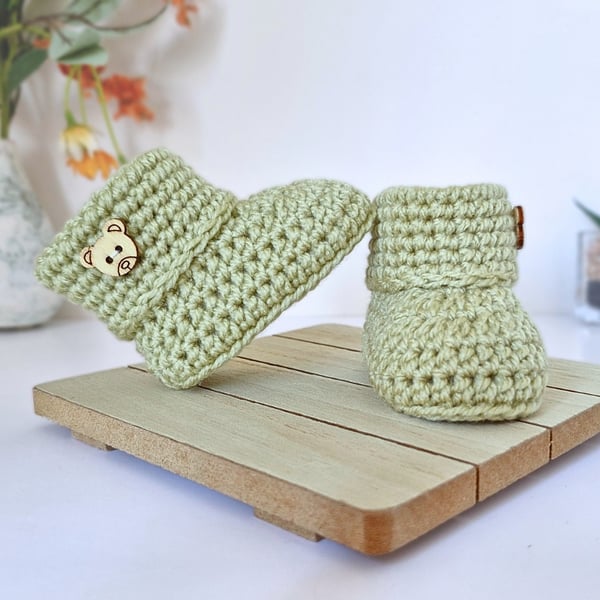 Crochet Baby Booties with Teddy Button – Handmade Gift for Baby Showers