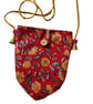 Indan block print crossbody bag: red floral with ochre strap - Image 1