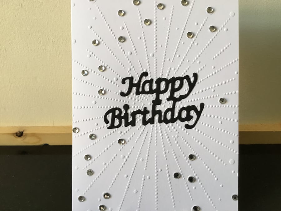 A simple Birthday card with an explosion of silver beads. CC476