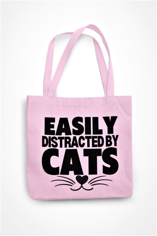 Easily Distracted By Cats Tote Bag Funny Novelty Cat Lover Birthday Present 