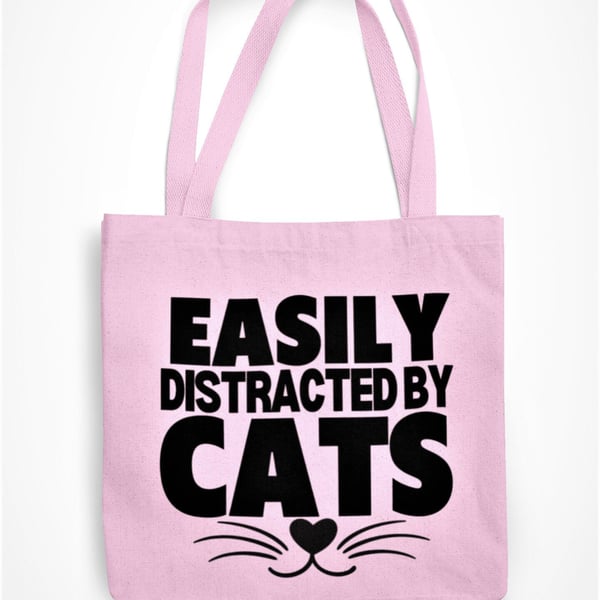 Easily Distracted By Cats Tote Bag Funny Novelty Cat Lover Birthday Present 