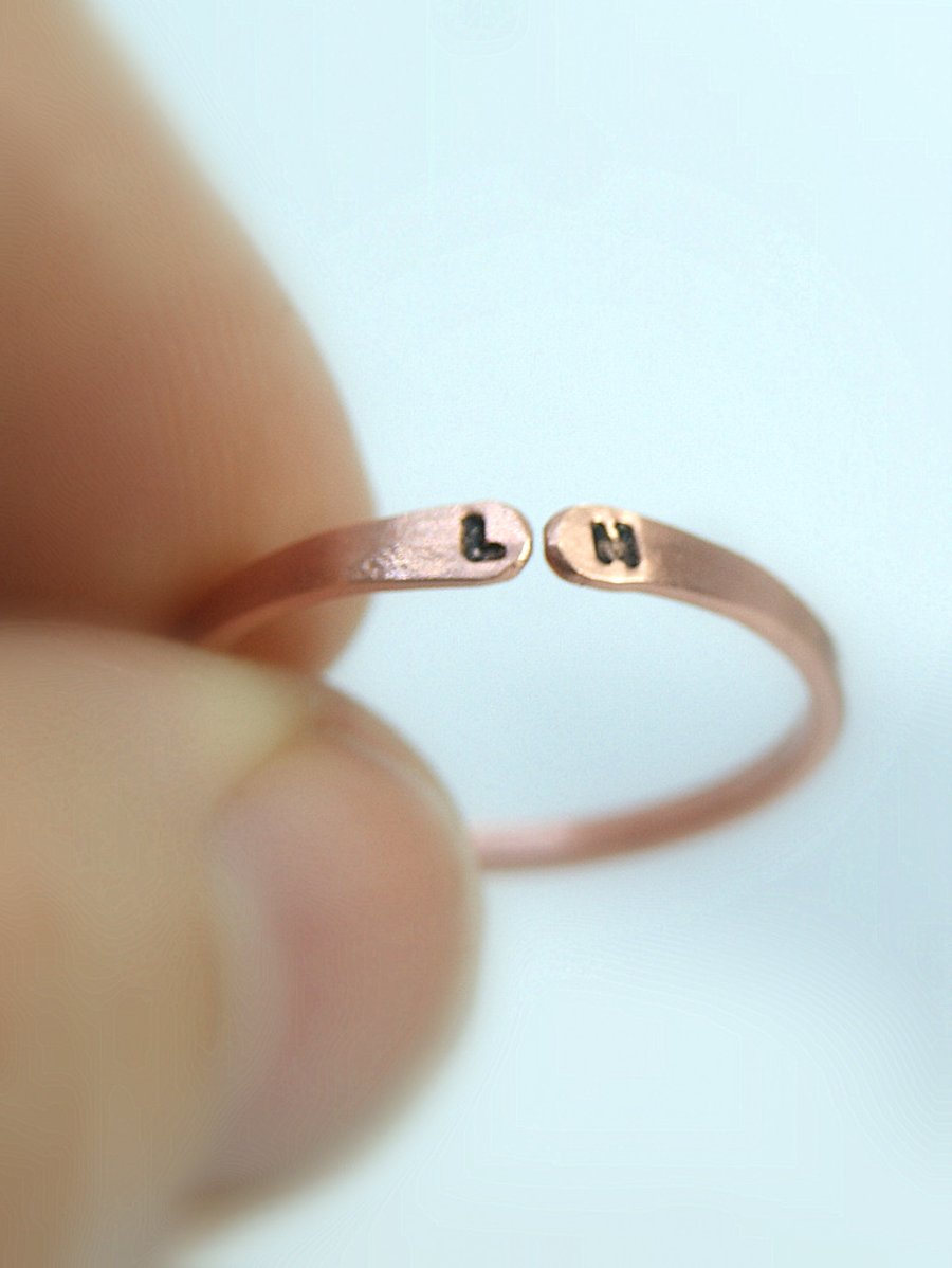 copper initial ring, personalised ring, stackable ring, letter ring