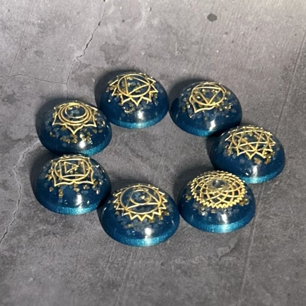 Sacred Embers Chakra Set – Teal Resin Stones with Rose Quartz