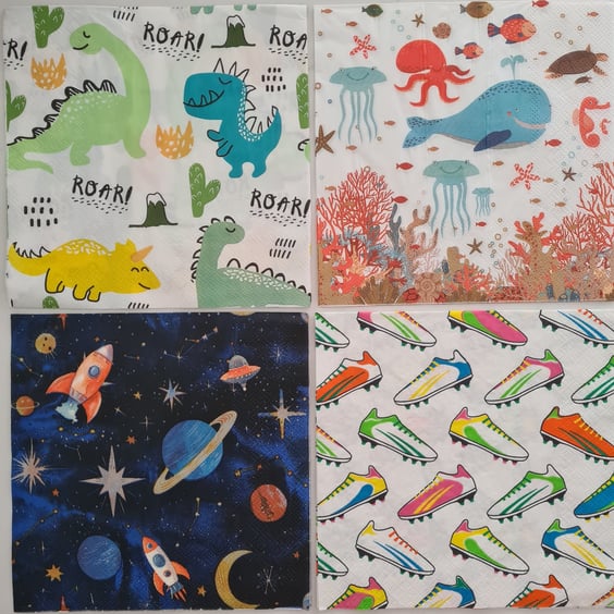 4 Paper napkins for decoupage kids designs 
