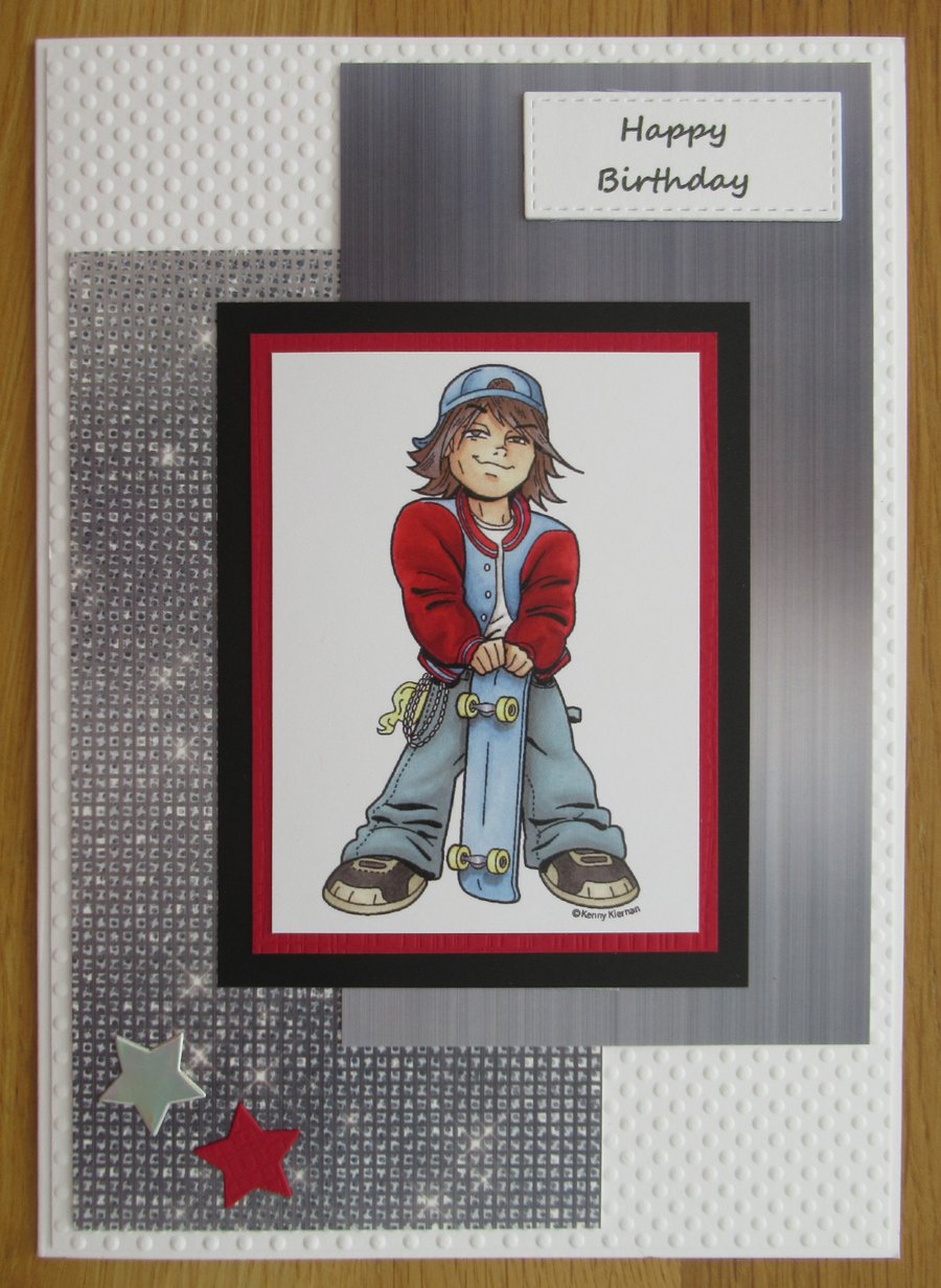 Teenage Boy With His Skateboard - A5 Birthday Card