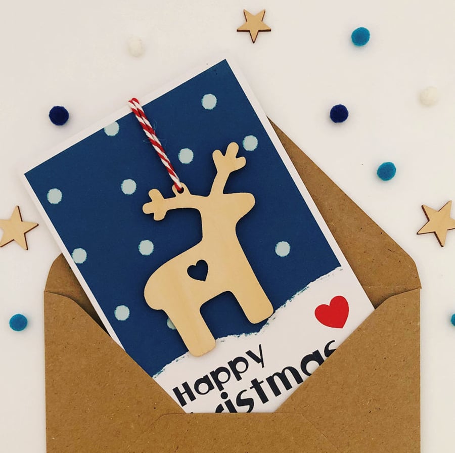 Christmas Reindeer Card - Luxury Handmade Card, Keepsake Card