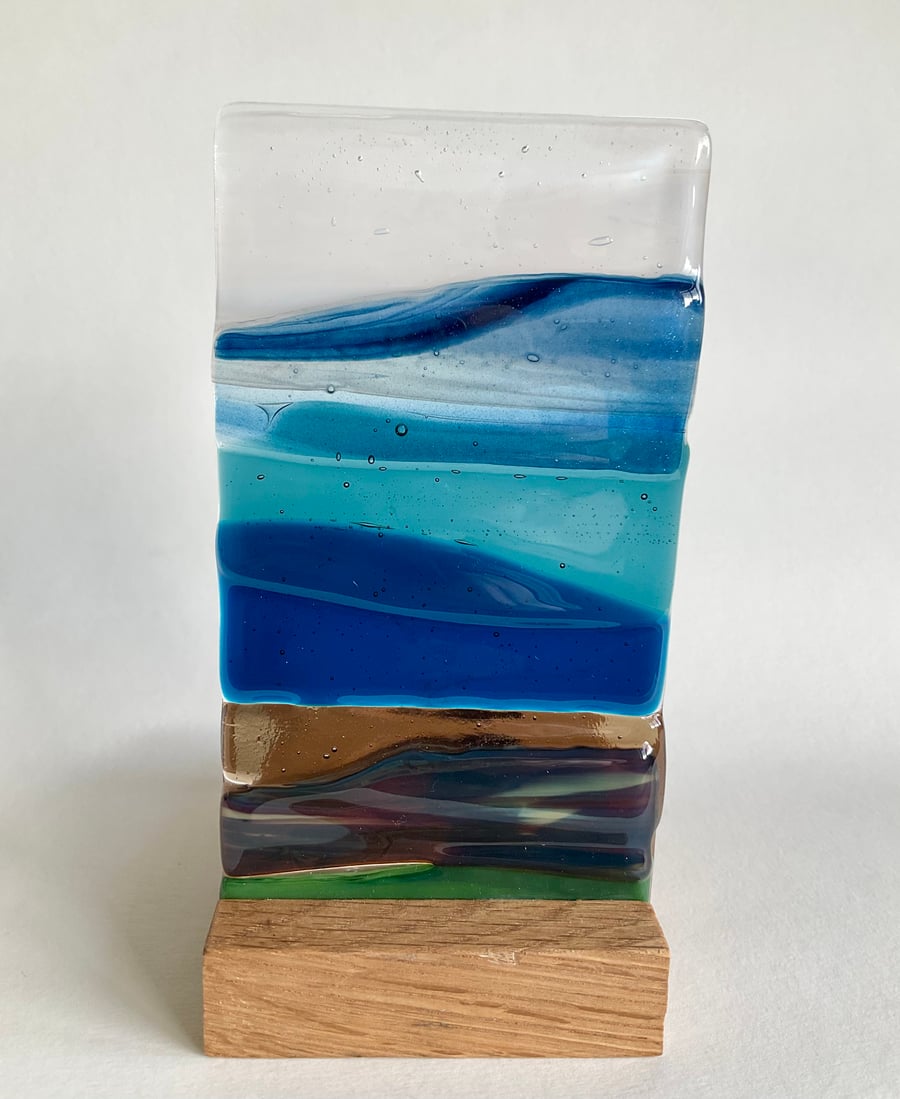 Handmade Fused Glass Seascape Candle Holder