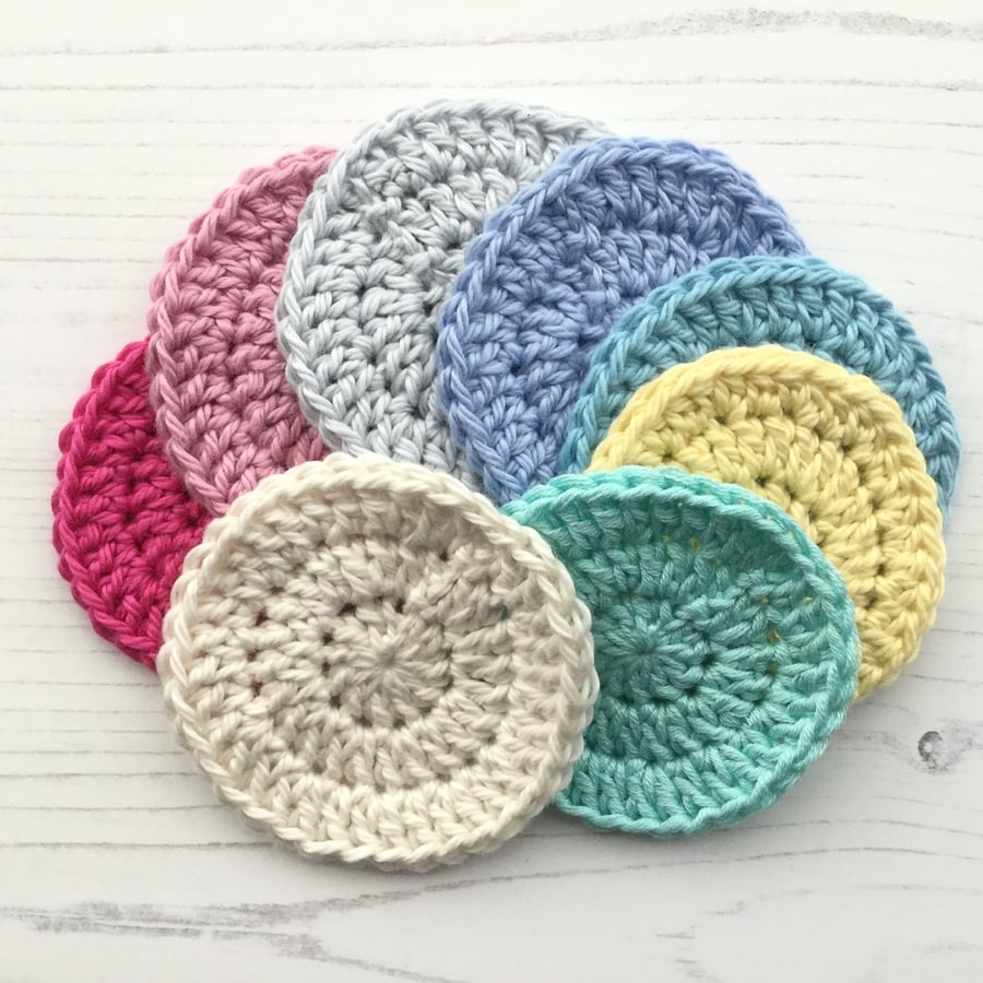 Crochet Reusable Cotton Face Scrubbies Makeup Remover Pads x 5