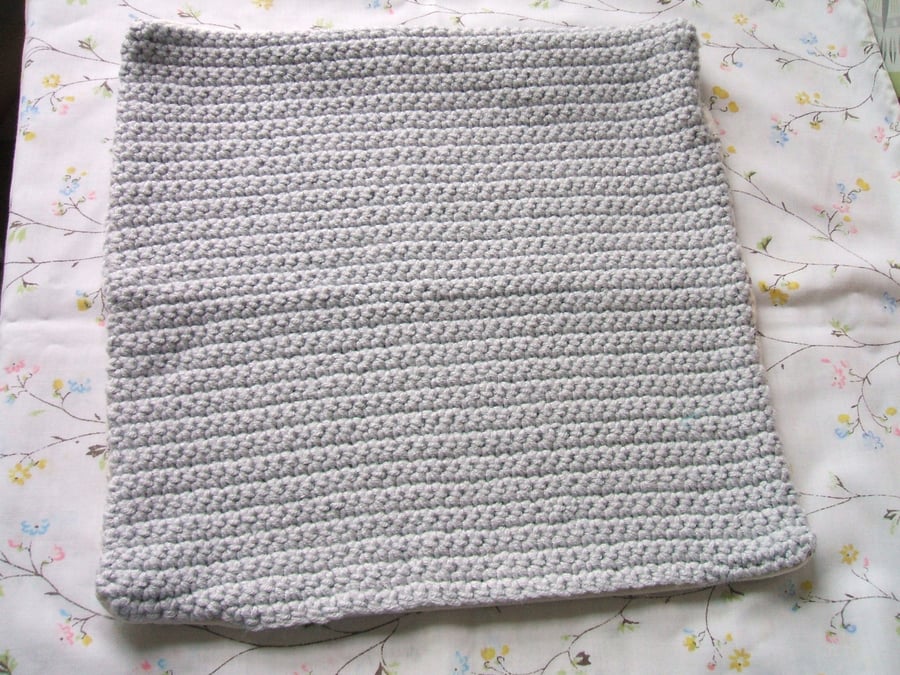 Hand crocheted cushion cover - light grey