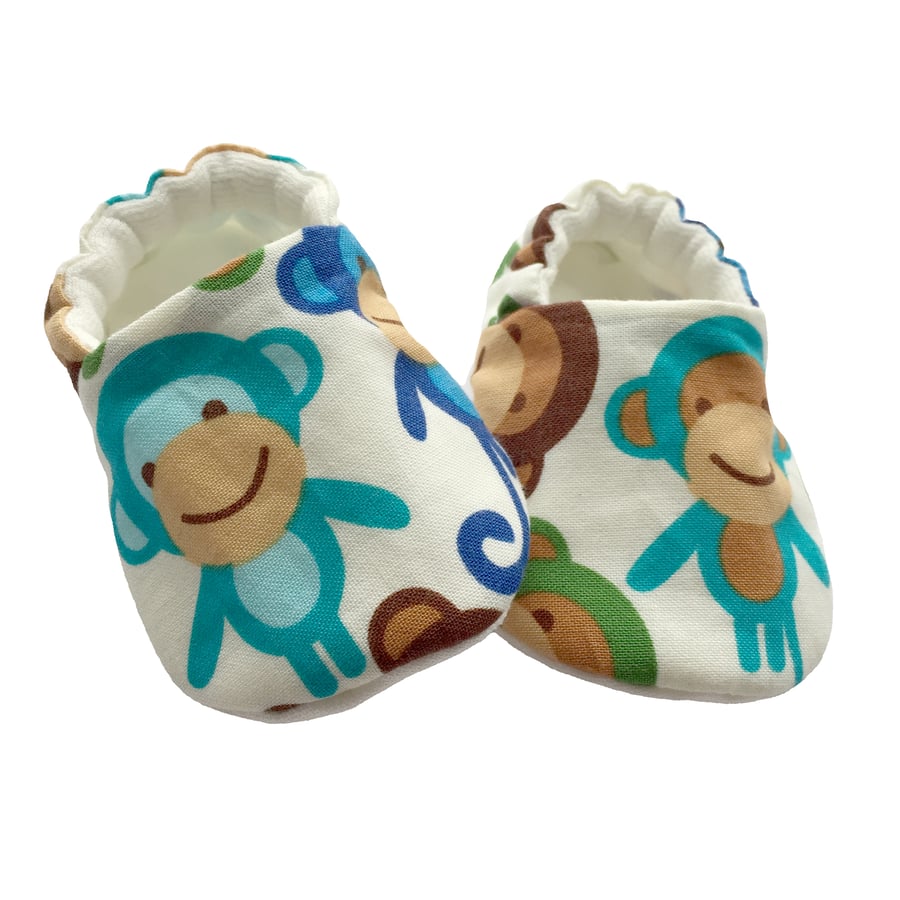 Blue Monkeys Shoes Organic Moccasins Kids Slippers Pram Shoes Gift Idea 0-9Y