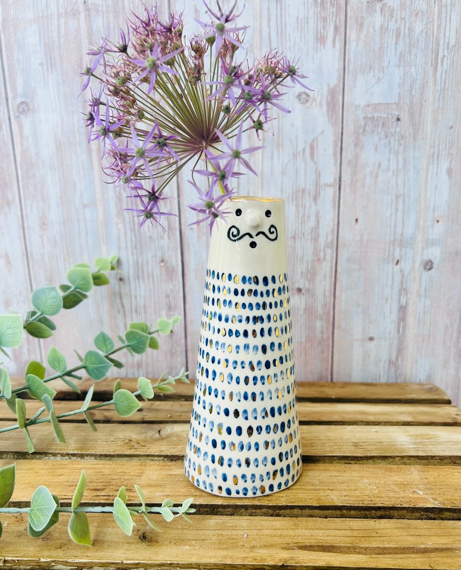 Large Blue and Gold People Vase 