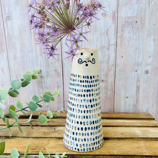 Large Blue and Gold People Vase 