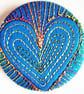38mm Hand Dyed Fabric Heart Badge with Free Machine Embroidery 