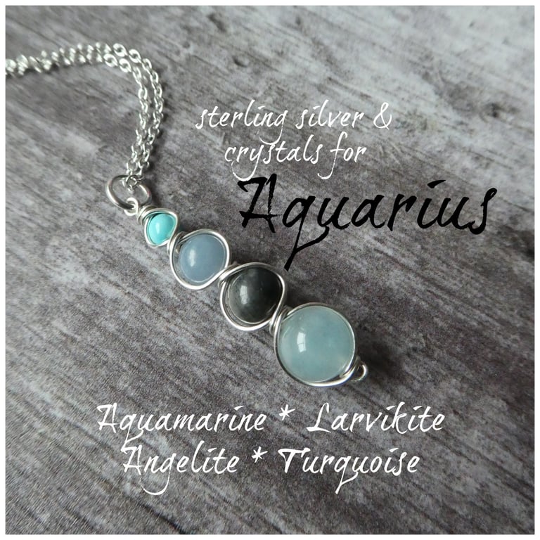 Sterling silver Aquarius necklace, Gift for an Aquarius, crystals for Aquarius 