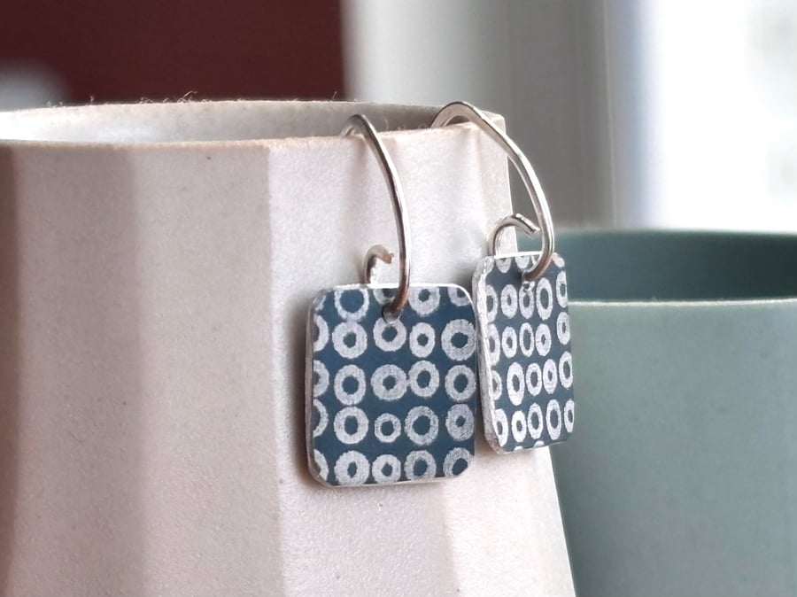 Navy blue square drop earrings