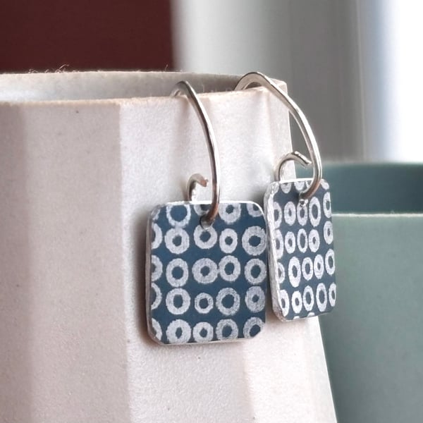 Navy blue square drop earrings