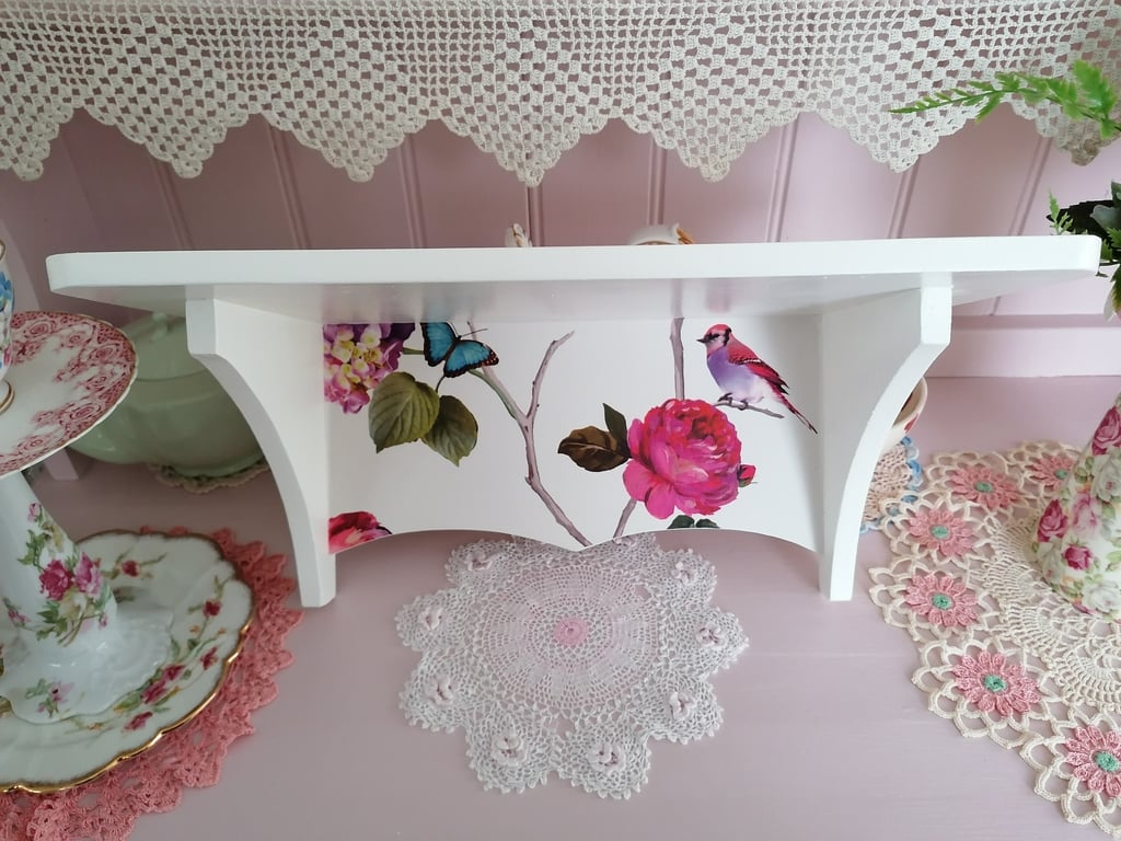 Wooden Wall Shelf Storage Made Using Vintage Bird Design Farrow & Ball Bathroom 