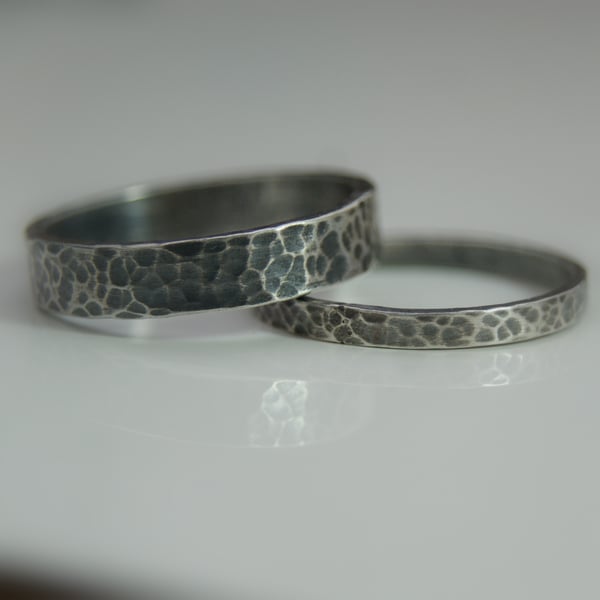 Set of 2 oxidised silver rings, Matching wedding bands, Couple rings