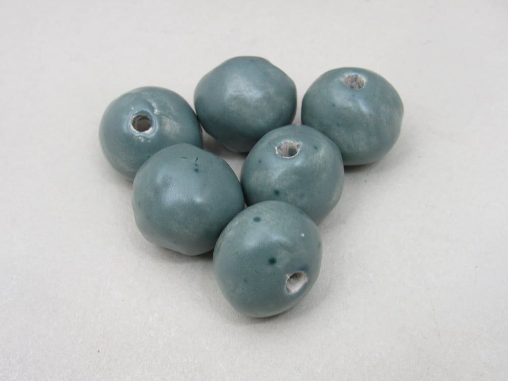 6 Medium Sage Green Glazed Clay Beads