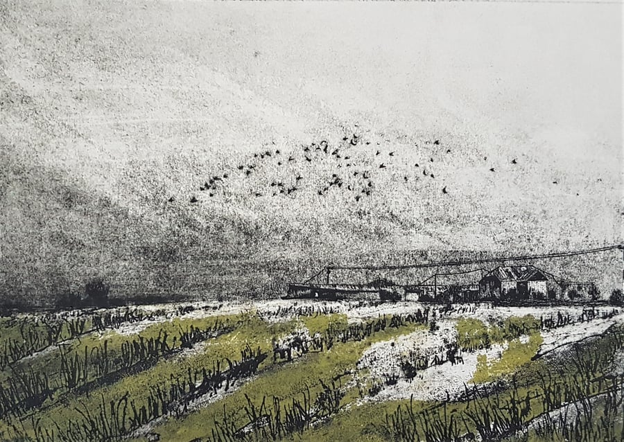  Collagraph Print - Coming Storm - Original, Hand Printed Landscape