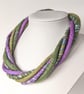 The Wrapped Twist: felted cord necklace in shades of green and purple