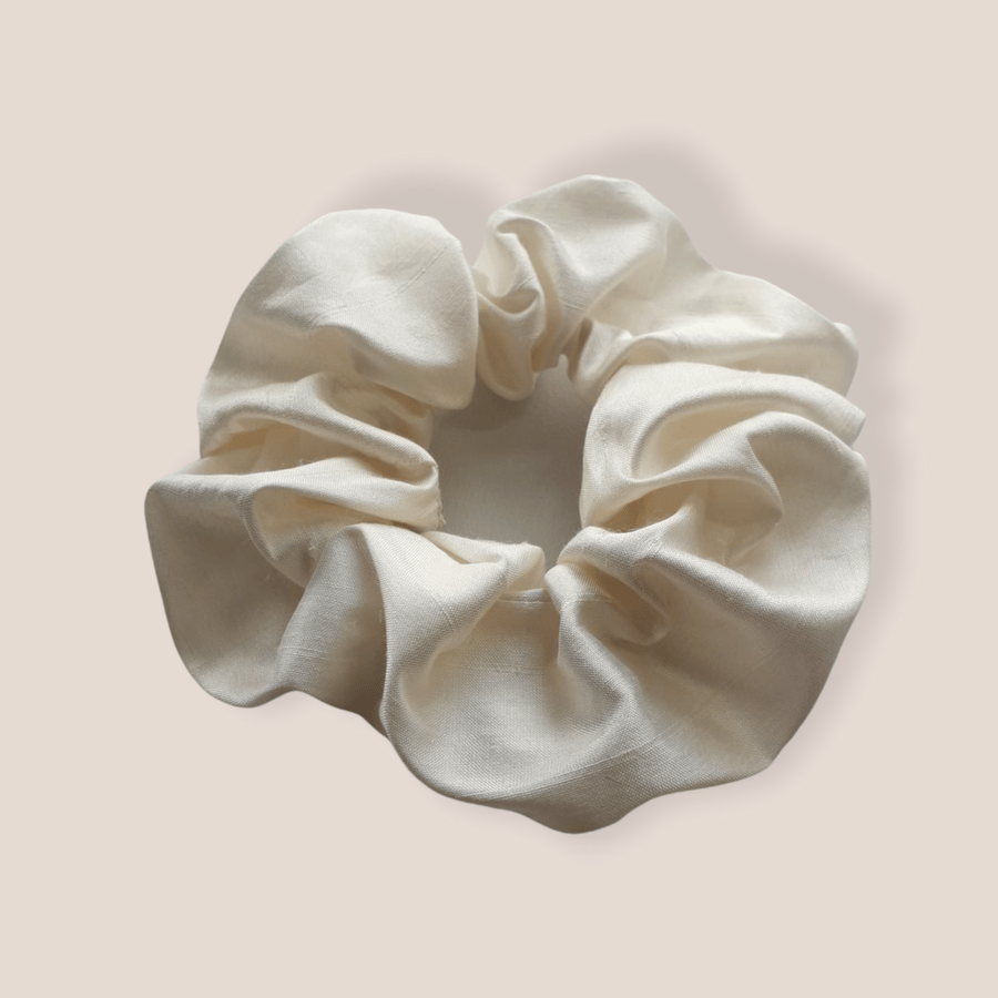 White pure silk scrunchie.