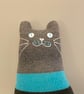 Blue  turquoise and grey knitted cat cushion - folksy Christmas 2026 - Image 6