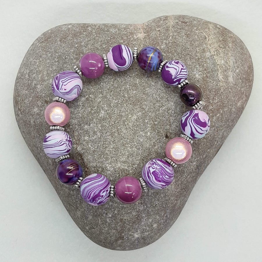 Pretty pink and lilac polymer clay bracelet