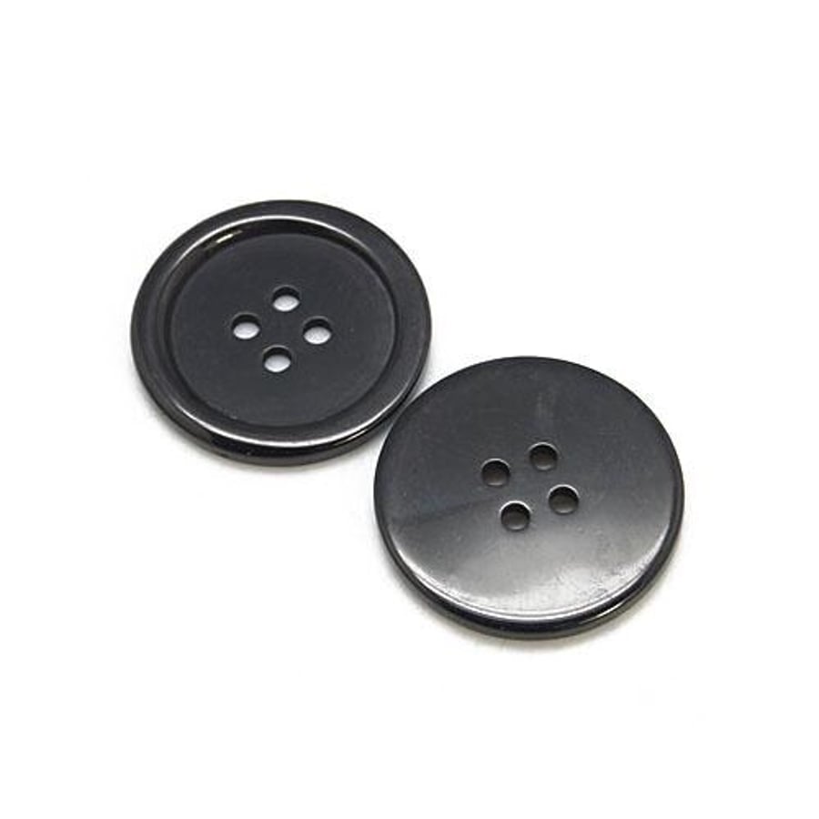 Black Round Resin Buttons - 20mm, 4-Hole - Packet of 20x for Sewing and Crafting