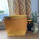 Drawstring project bag for knitting, crochet, embroidery - Medium - dotty yellow