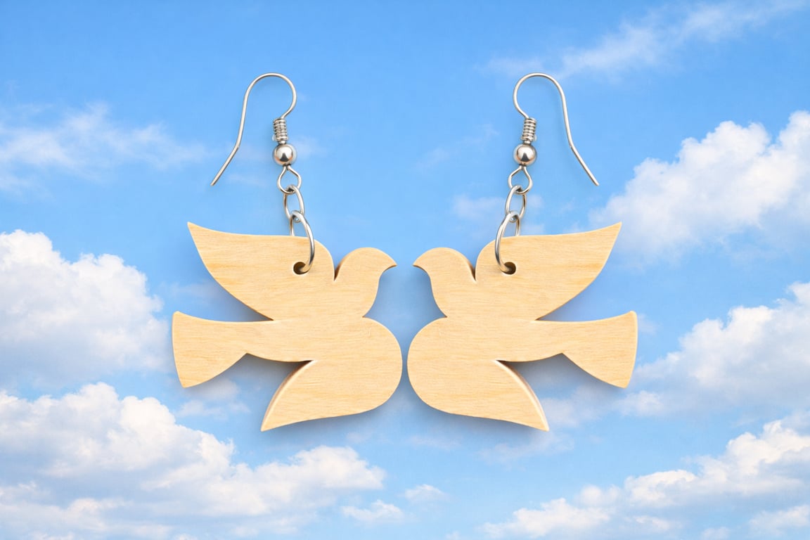 Scroll Saw Wooden Dove Earrings, Lightweight Bird Dangle Earrings, Handmade 