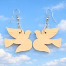 Scroll Saw Wooden Dove Earrings, Lightweight Bird Dangle Earrings, Handmade 