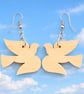 Scroll Saw Wooden Dove Earrings, Lightweight Bird Dangle Earrings, Handmade 