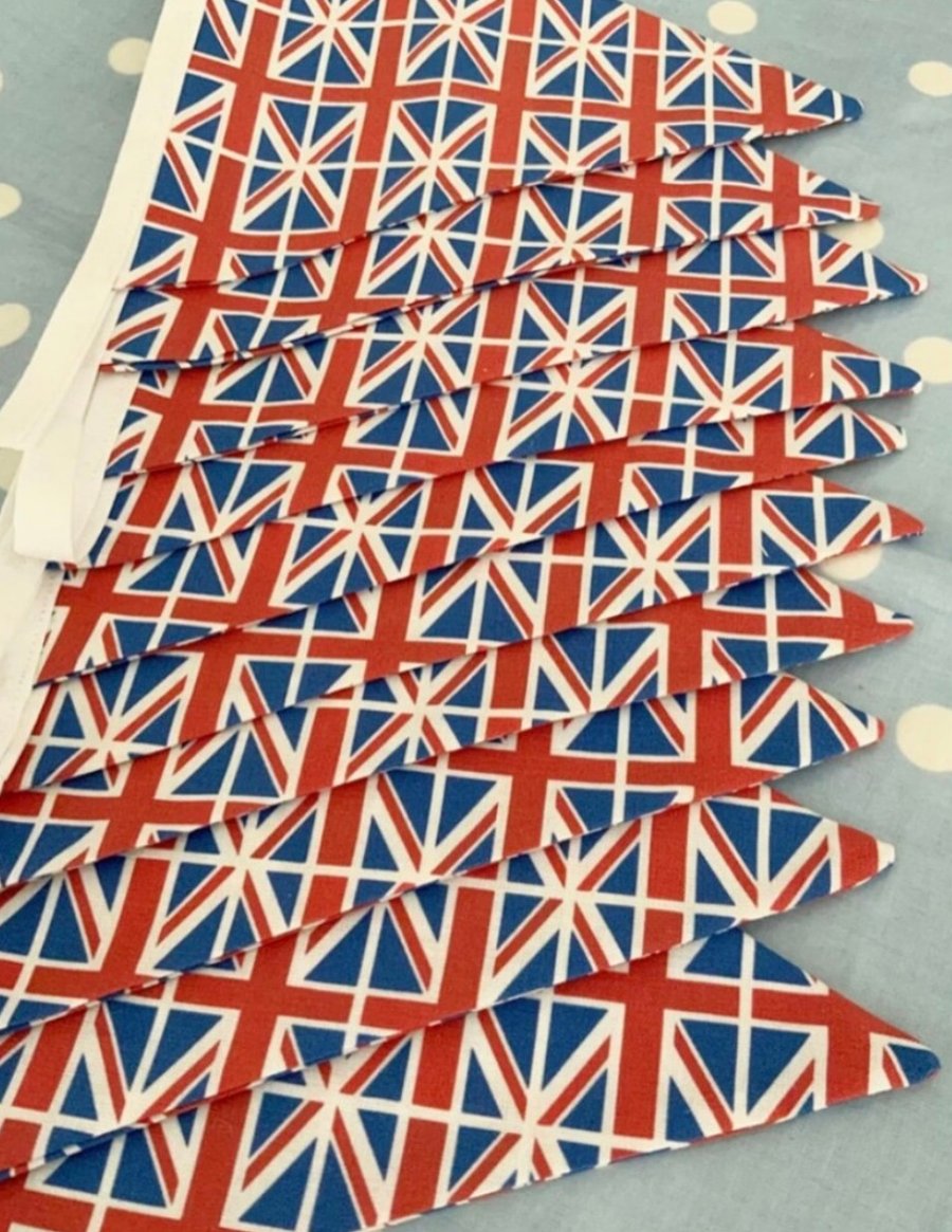 Union Jack red,white & blue cotton fabric bunting wedding,party flags