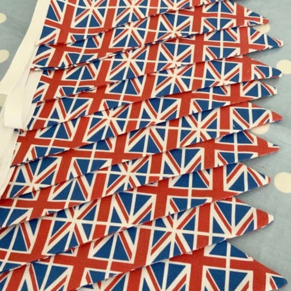 Union Jack red,white & blue cotton fabric bunting wedding,party flags