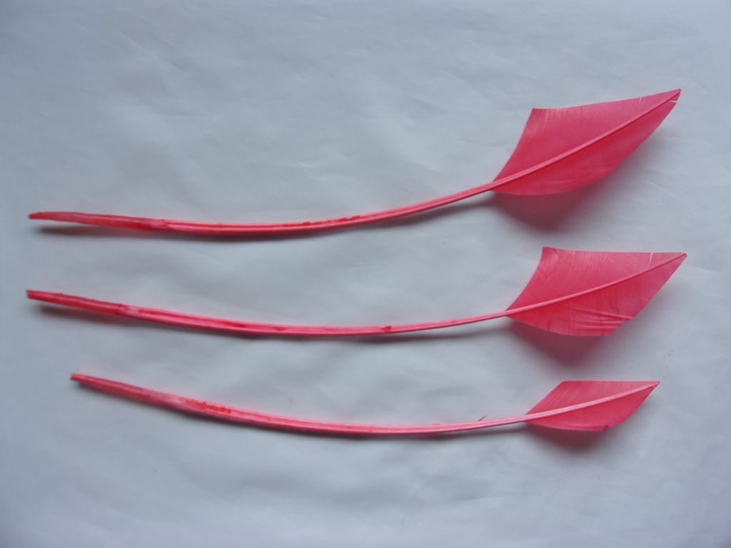 Bright Coral Striped Turkey Arrow Feathers x 3 Millinery Fascinator Craft Hat