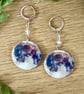 NASA Moon Image Earrings - Glitter Space Astronomy Dangle Huggie Hoops