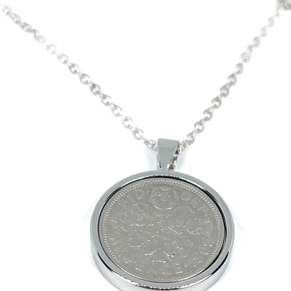 Solid Pendant 1966 Lucky sixpence 60th Birthday plus a Sterling Silver 20in Ch