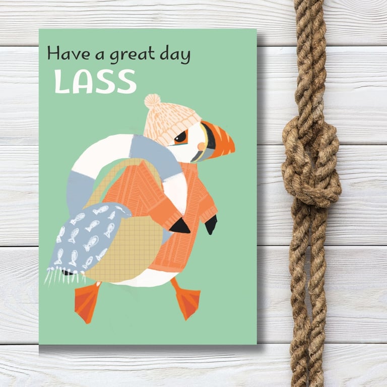 Greeting card - Sea Swimmer - funny puffin card illustration
