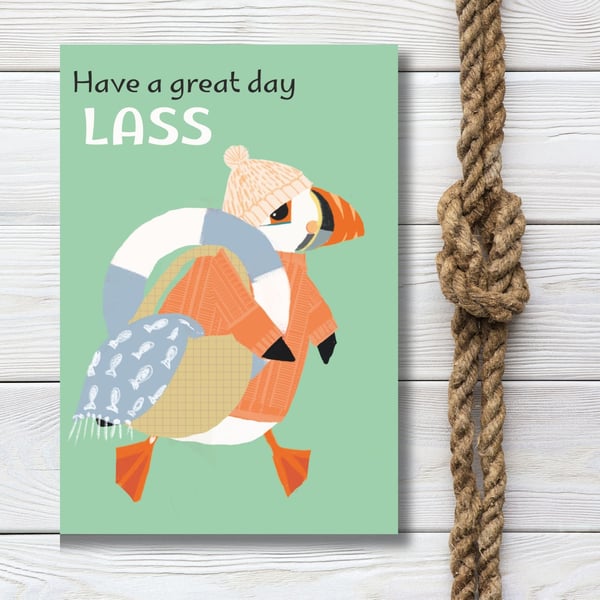 Greeting card - Sea Swimmer - funny puffin card illustration