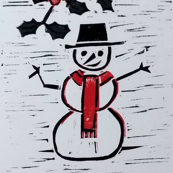 Snowman lino print Christmas cards 