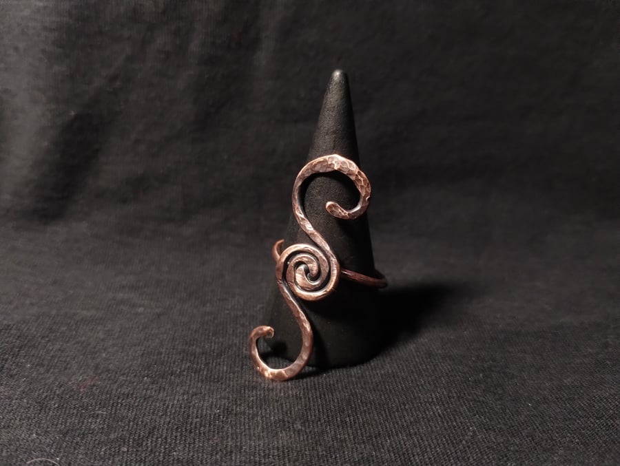 Copper Swirl Viking Style Statement Ring - Size S