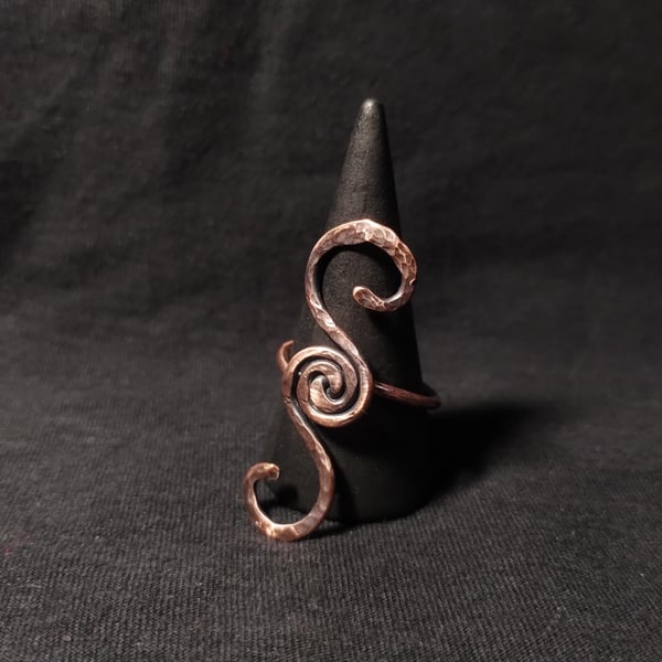 Copper Swirl Viking Style Statement Ring - Size S