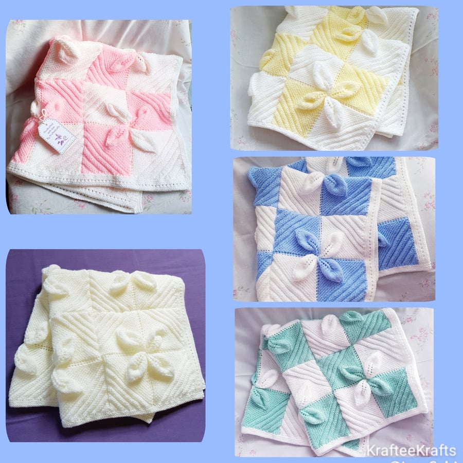 Hand-knitted Leaf design Blanket,  hand-knitted blanket 